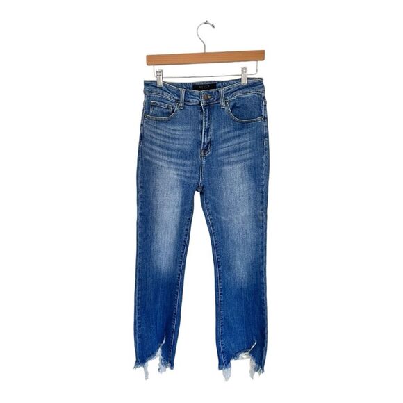 Risen jeans | High Rise Frayed Raw Hem Ankle Medium Wash size 28/7 - Picture 3 of 12